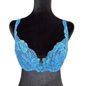 Victorias Secret Dream Angels Teal Blue Sheer Floral Lace Demi Bra Underwire 34C